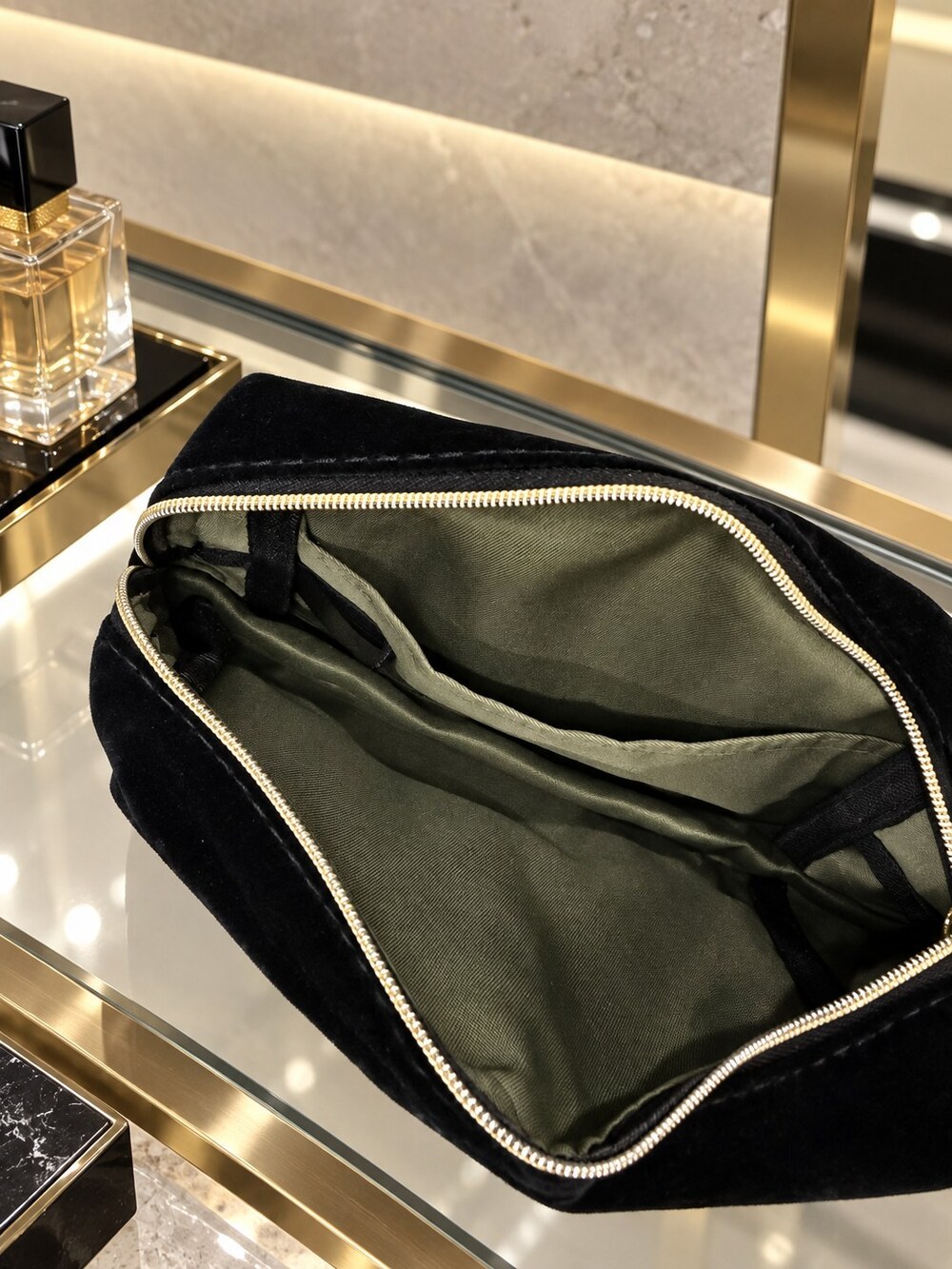 Yves Saint Laurent Black Velvet Makeup Bag | Sleek Cosmetic Organizer - Picture 4 of 6